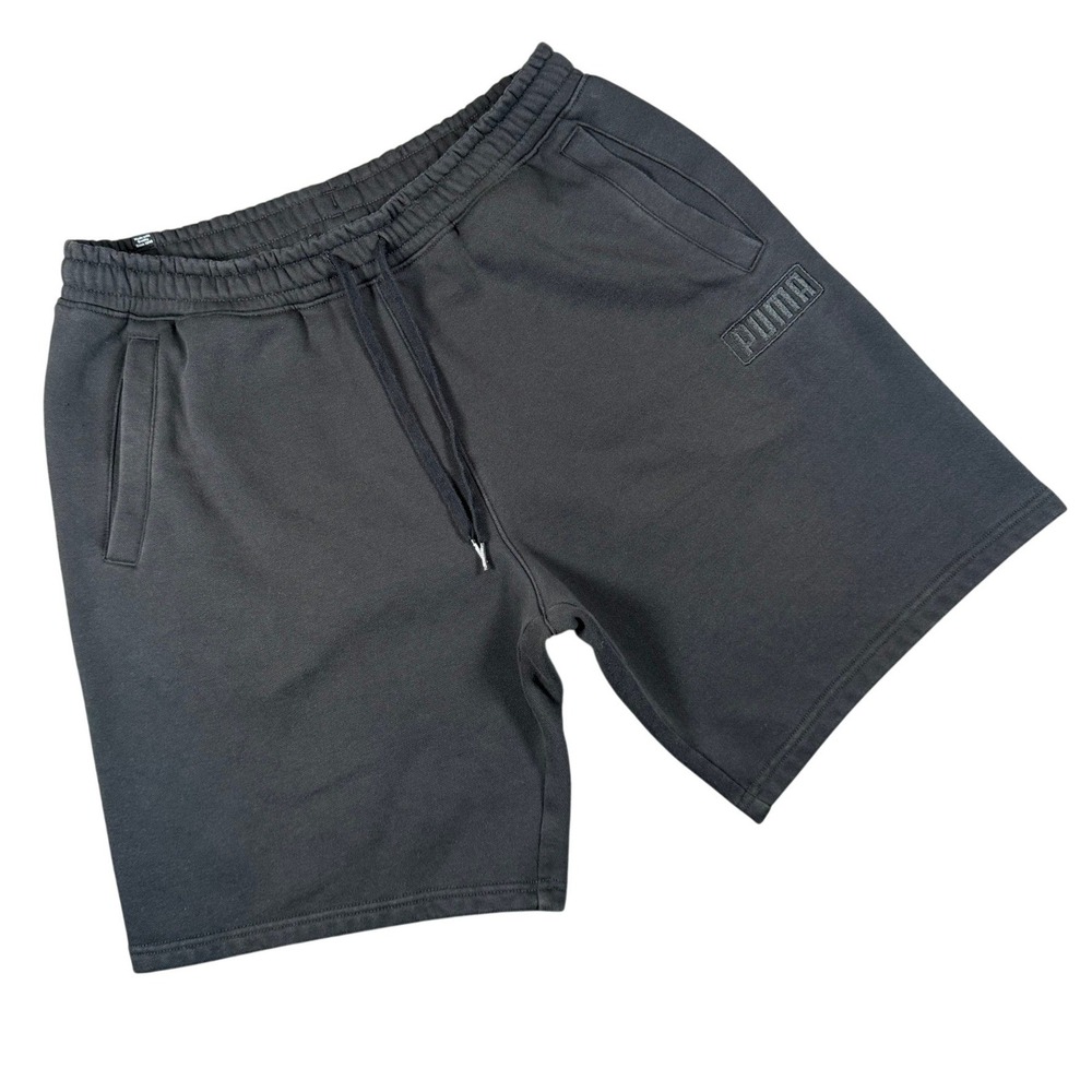 Puma Fleece Sweat Shorts Mens L Black Embroidered Logo Athletic Gym Casual